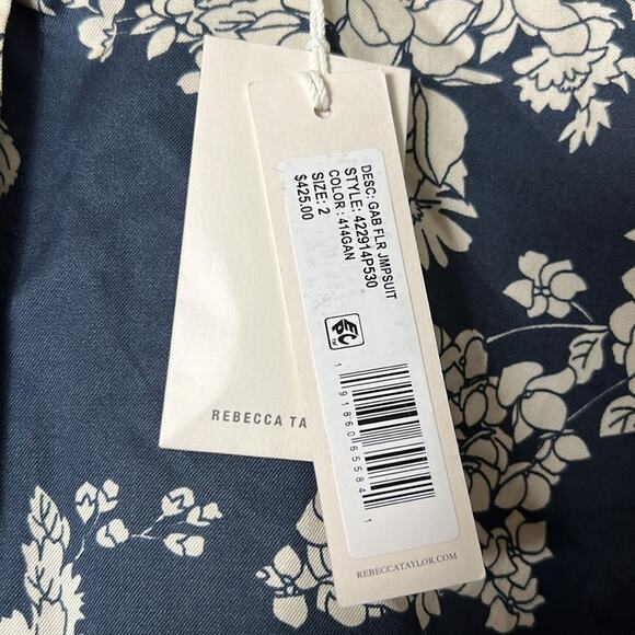 NWT Rebecca Taylor Gab Floral Print Tie Waist Wide Leg Cotton Jumpsuit Size 2 - Picture 4 of 13